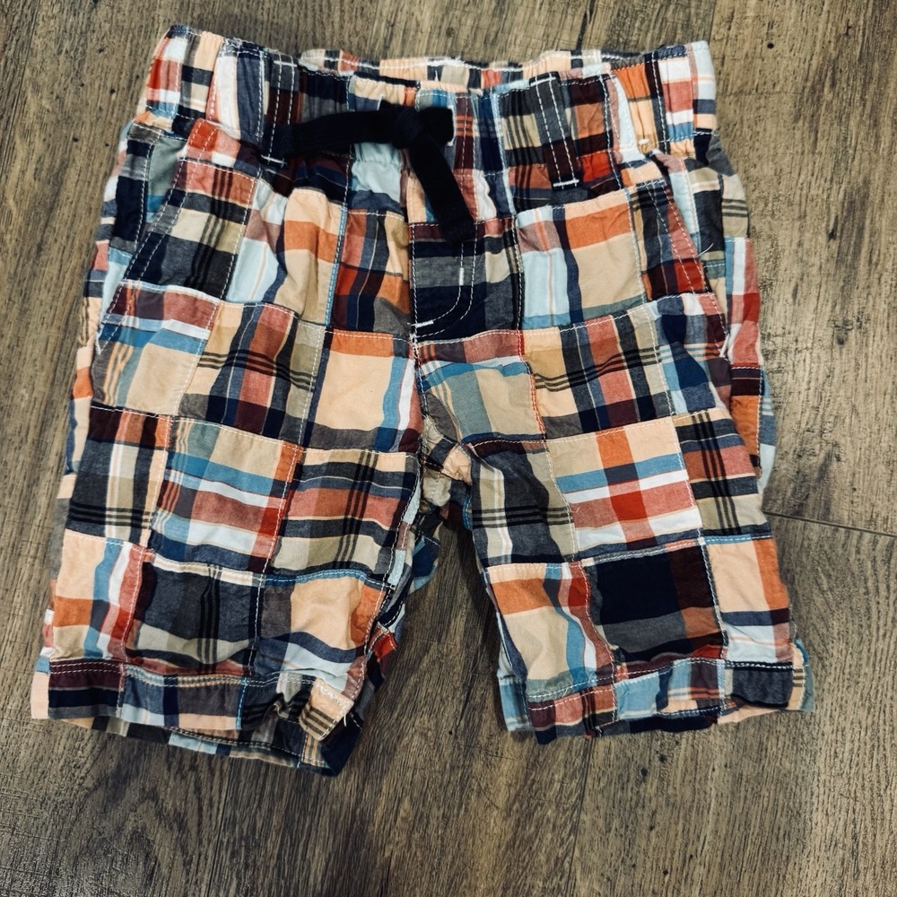 GYMBOREE BOY Salt Washed Elastic Back Plaid Cargo Bermuda Shorts 4